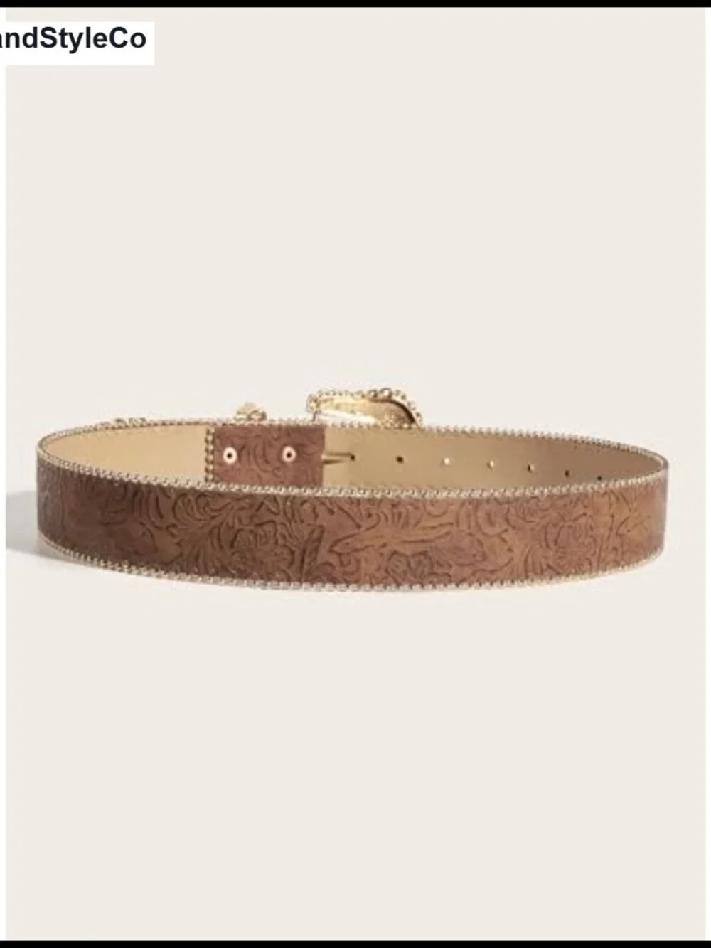 Gold Buckle Faux PU Leather Western Floral Belt